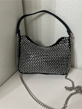 Grossi New Black Studded Shoulder Bag with Silver Chain